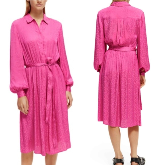 SCOTCH & SODA Jacquard Pink Fuchsia Midi Dress - Picture 2 of 9